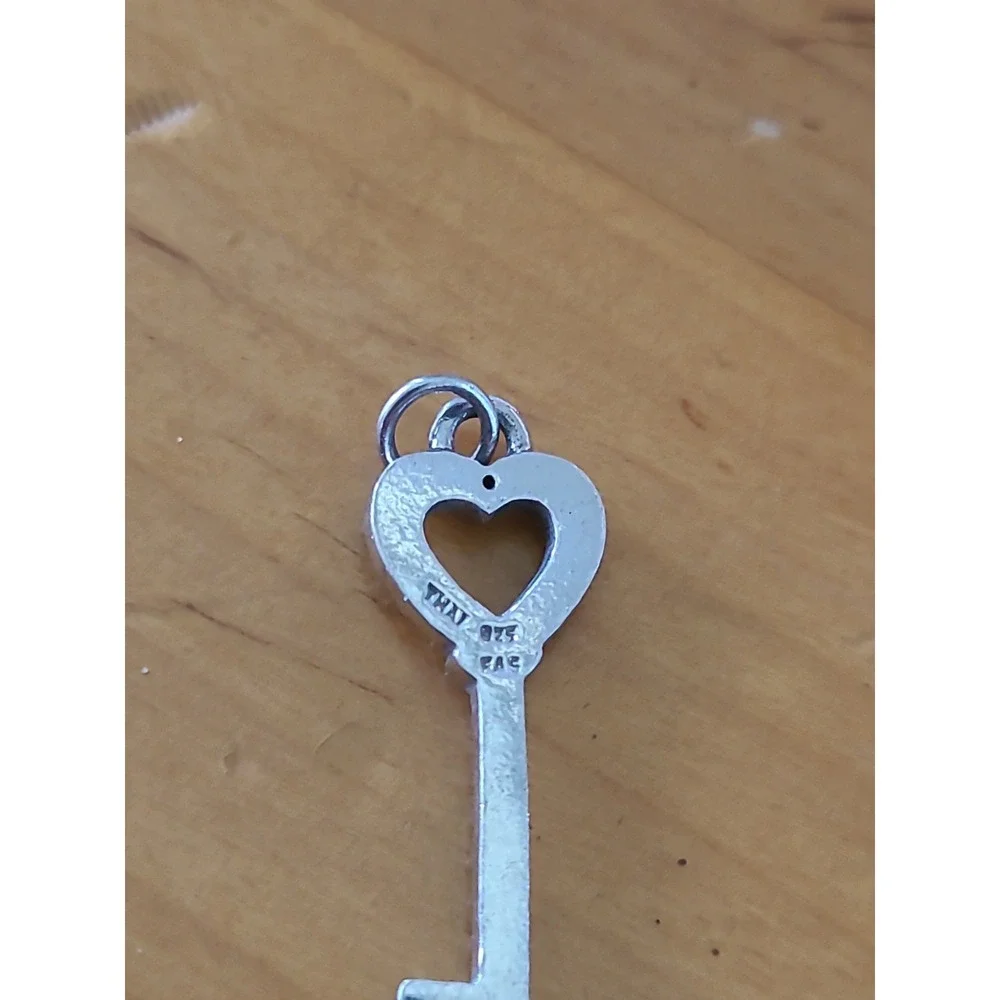 Vintage FAS 925 Sterling Silver Marcasite Heart Skeleton Key Pendant